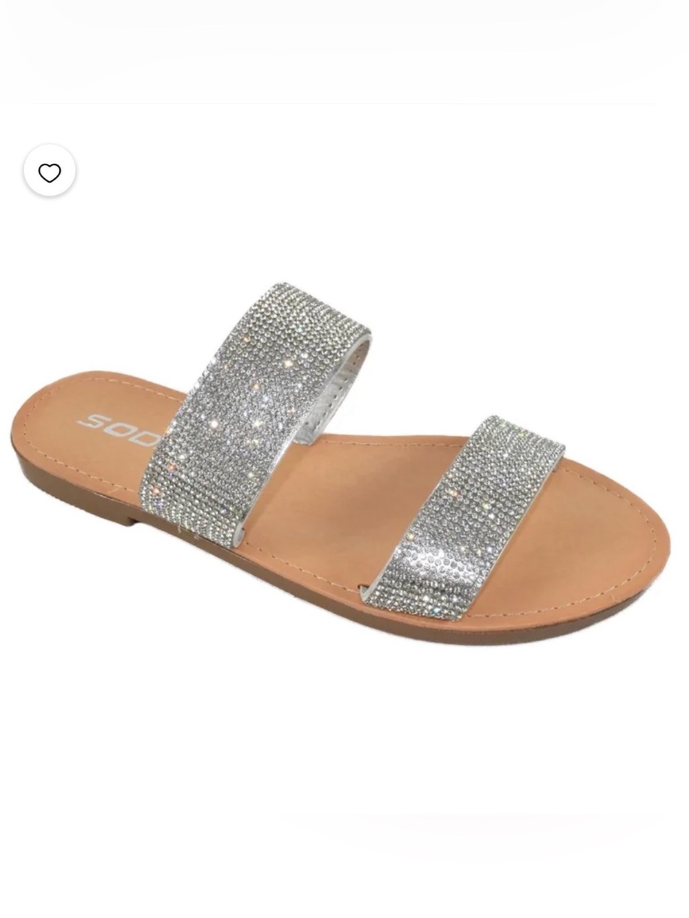 SHEIN Silver Rhinestone Double-Strap Slide Sandals